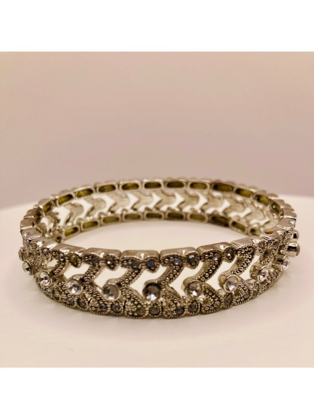 Crystal-Accented Silver-Tone Stretch Bracelet By JC -58B